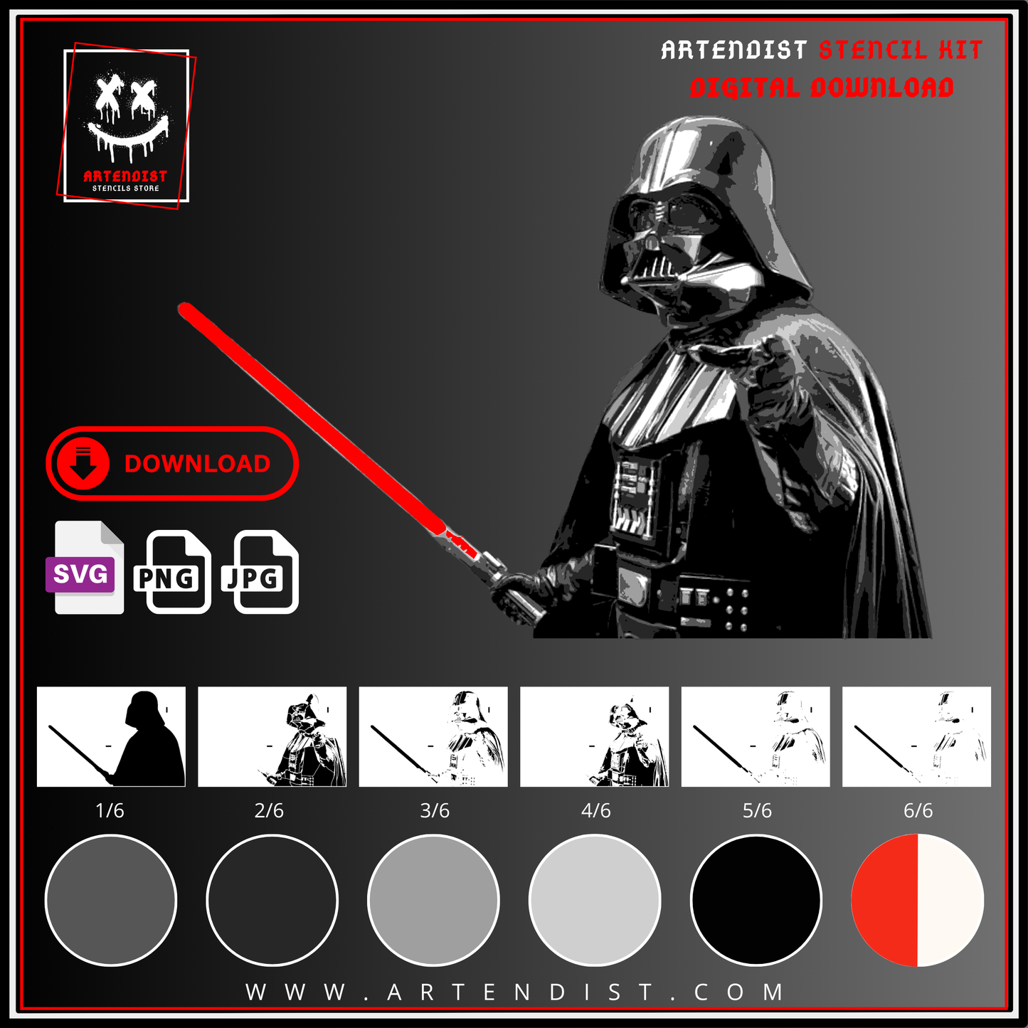 DARTH VADER multi 6-layers DIGITAL DOWNLOAD stencil design - ARTENDIST