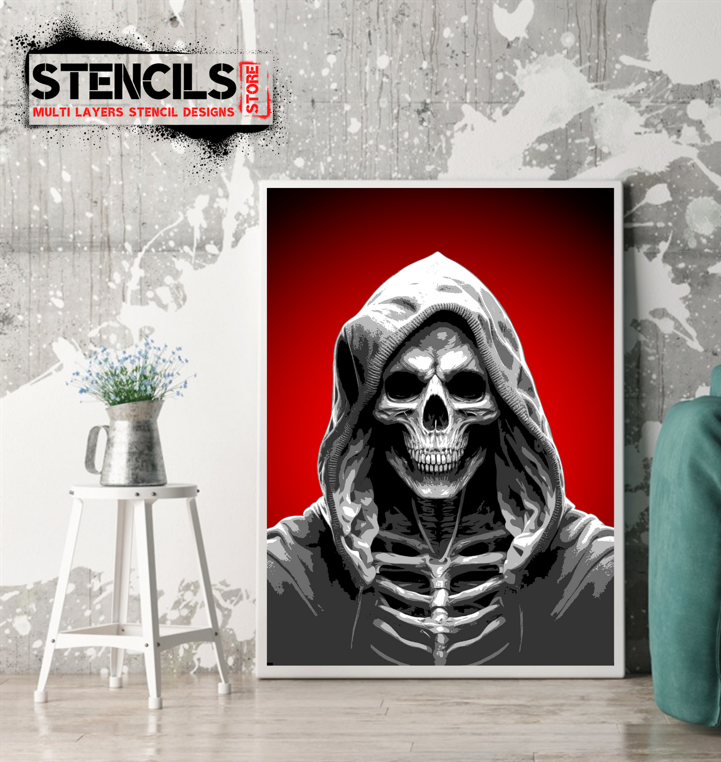 SKULL multi 5 layers stencil design PRE-CUT - ARTENDIST