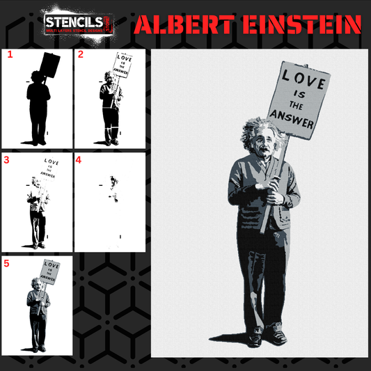 ALBERT EINSTEIN multi 4 layers stencil design PRE-CUT - ARTENDIST