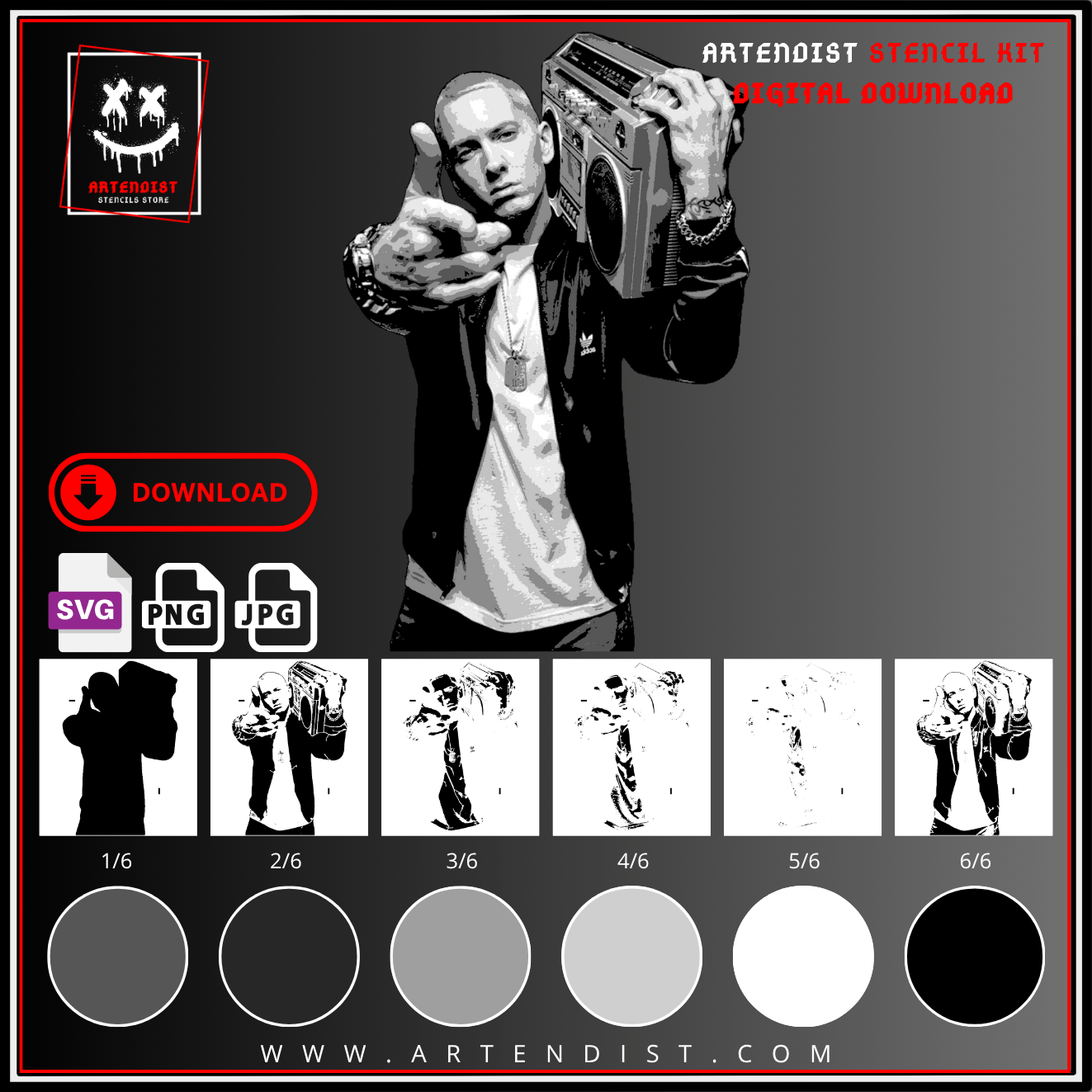 EMINEM multi 6-layer DIGITAL DOWNLOAD stencil design - ARTENDIST