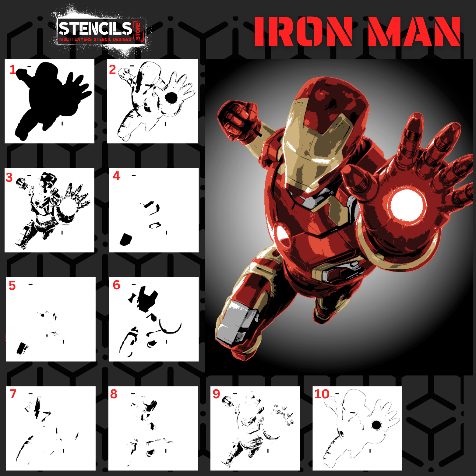 Iron Man Multi 11-Layer Stencil Design - Digital & Pre-Cut Version ...