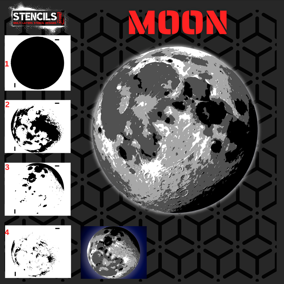 Moon Multi 4-Layer Stencil Design | Creative Spray Art – Stencils Store