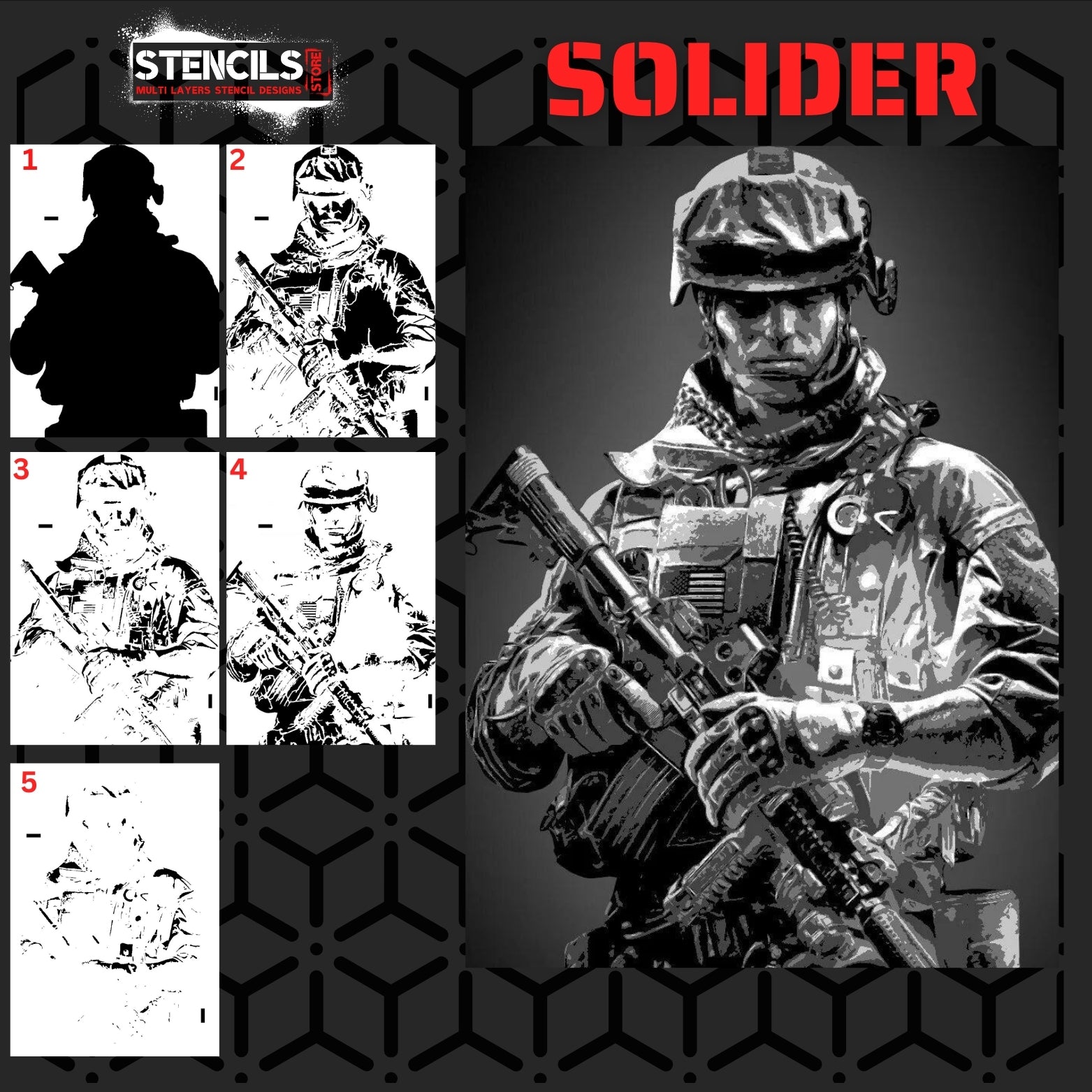Solider Multi 5-Layer Stencil Design -Digital&Pre-Cut Physical Version ...