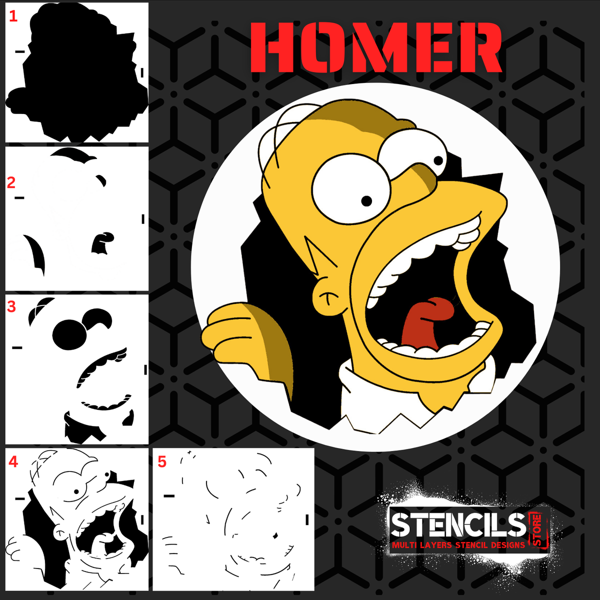 Homer Simpson Multi 5-Layer Stencil Design -Digital&Pre-Cut Version ...