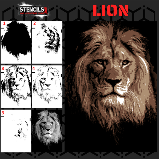 LION animal multi 5  layers stencil design PRE-CUT - ARTENDIST