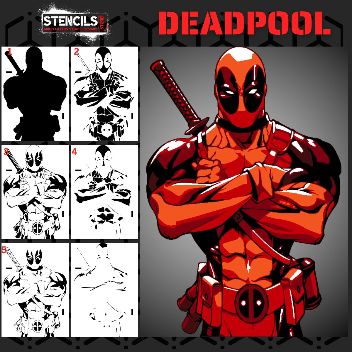 Deadpool Multi 6-Layer Stencil Design for Creative Projects – Stencils ...