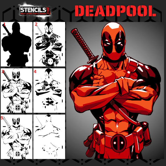 DEADPOOL multi 6 layers stencil design PRE-CUT - ARTENDIST