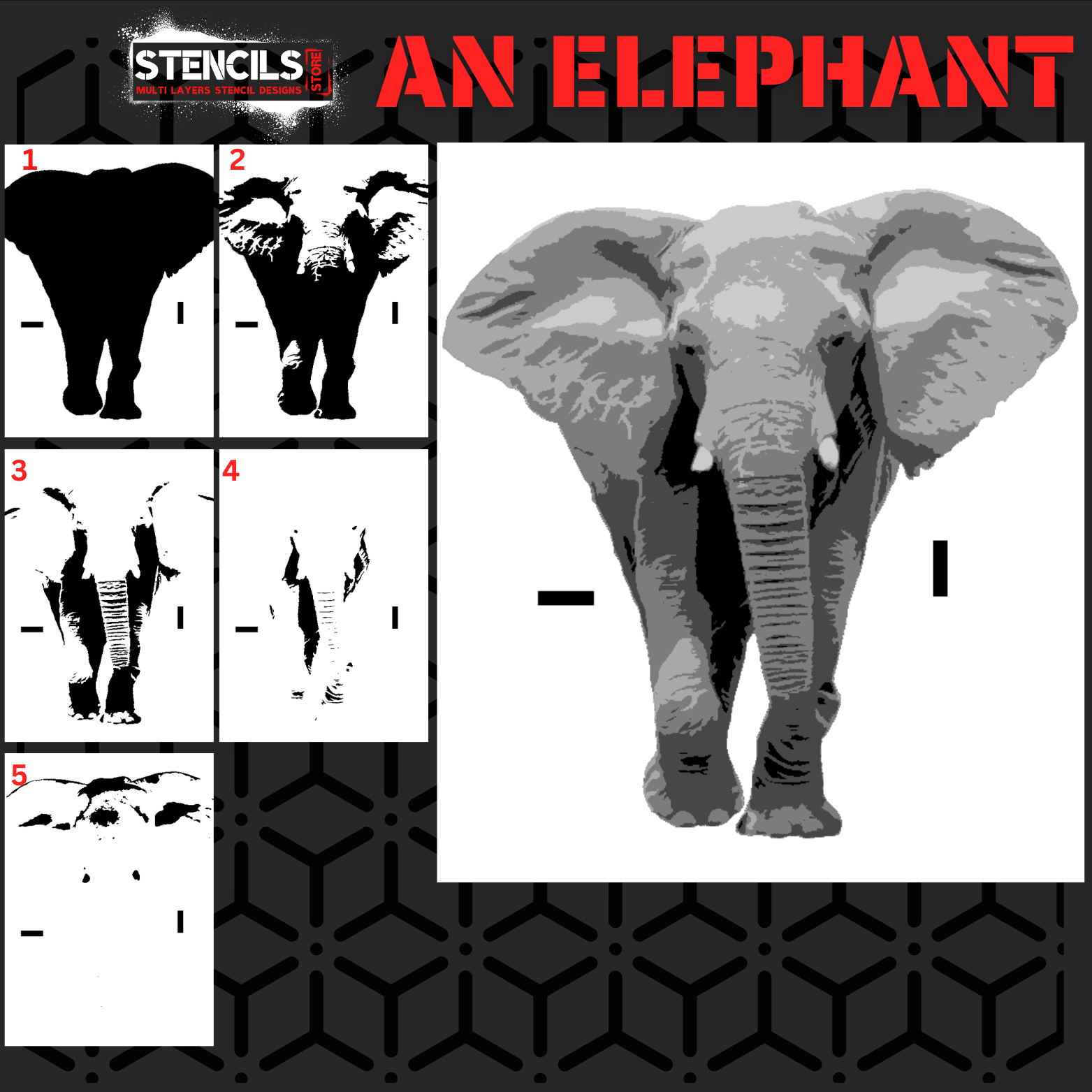 An ELEPHANT animal multi 5  layers stencil design - ARTENDIST