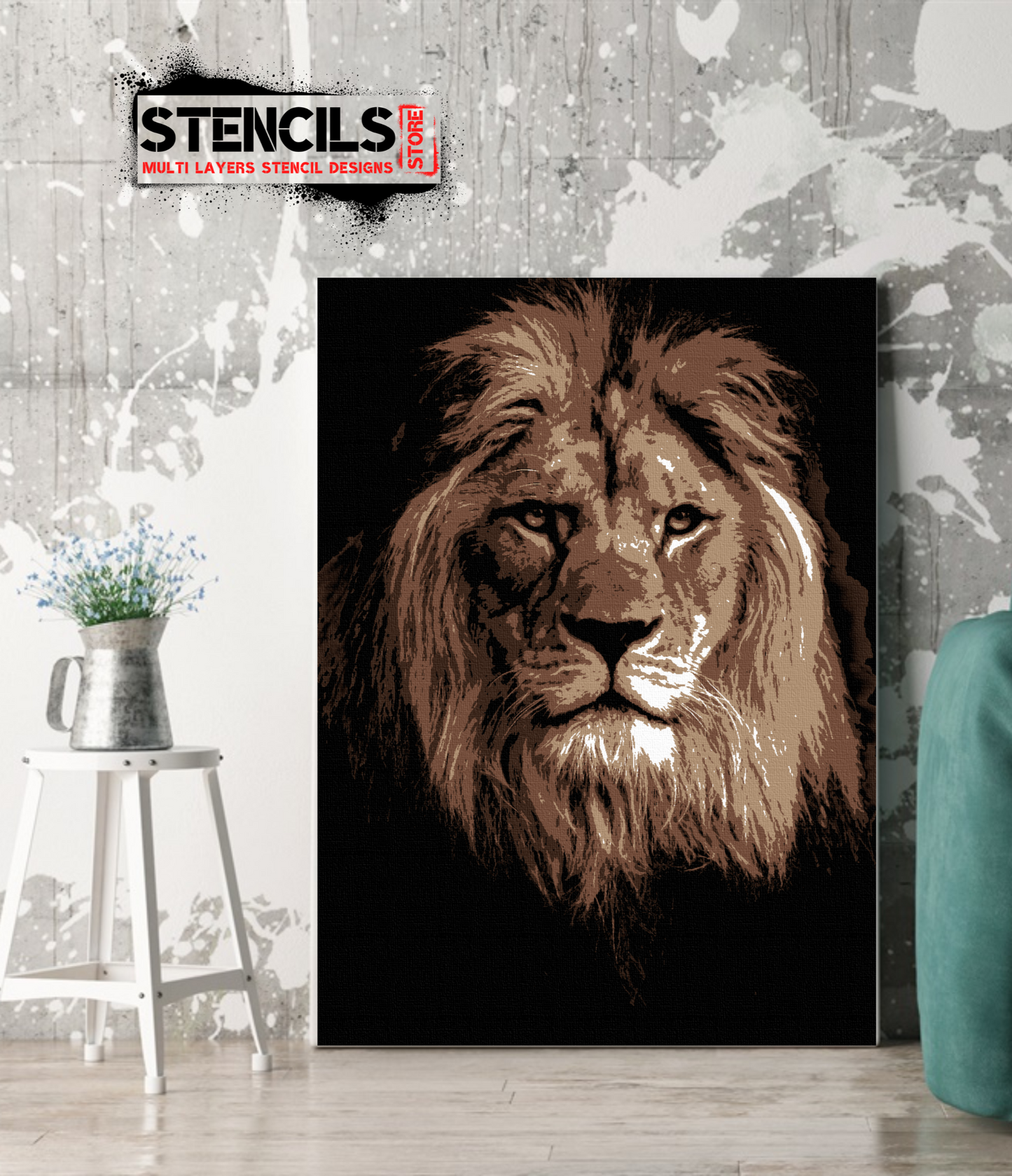 LION animal multi 5  layers stencil design PRE-CUT - ARTENDIST