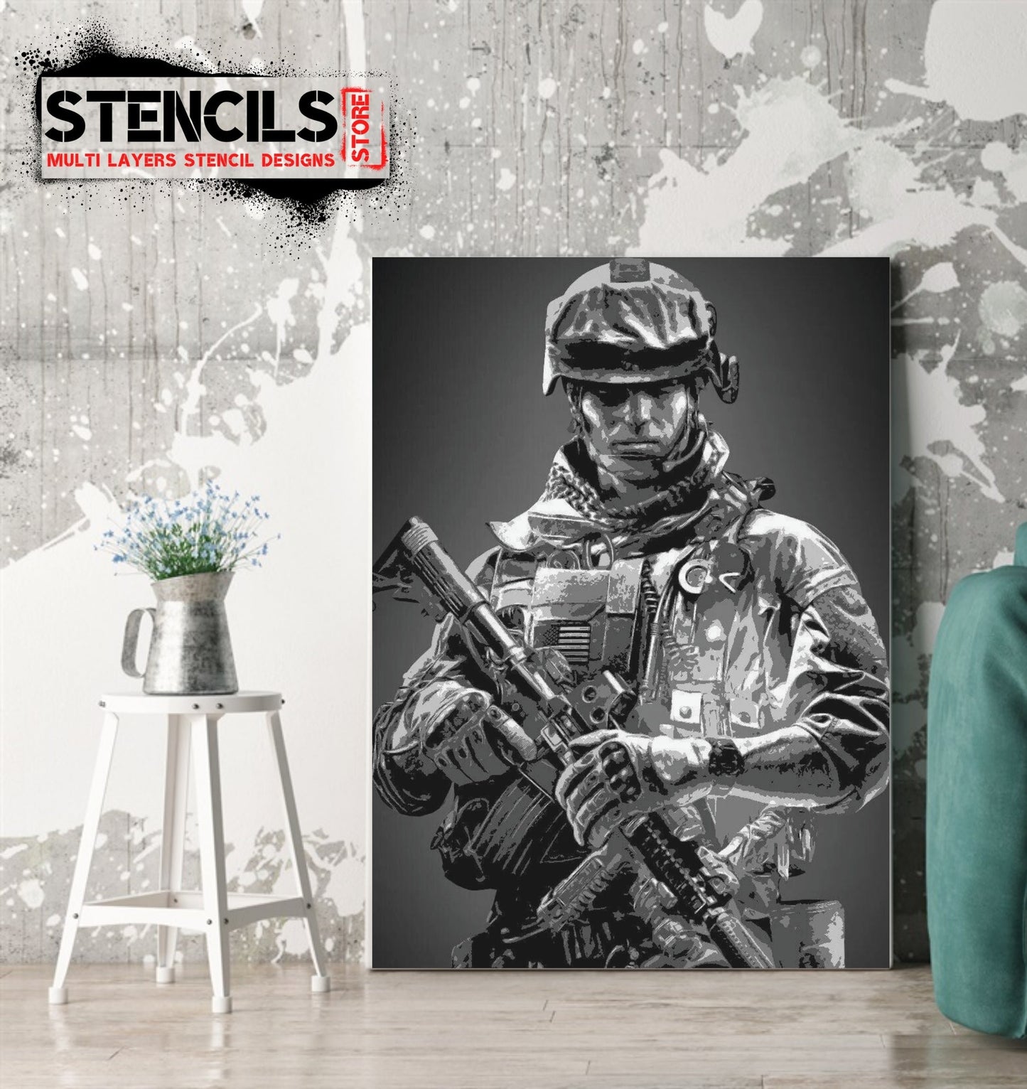 SOLIDER multi 5 layers stencil design PRE-CUT - ARTENDIST