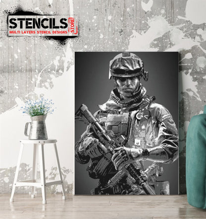 SOLIDER multi 5 layers stencil design PRE-CUT - ARTENDIST