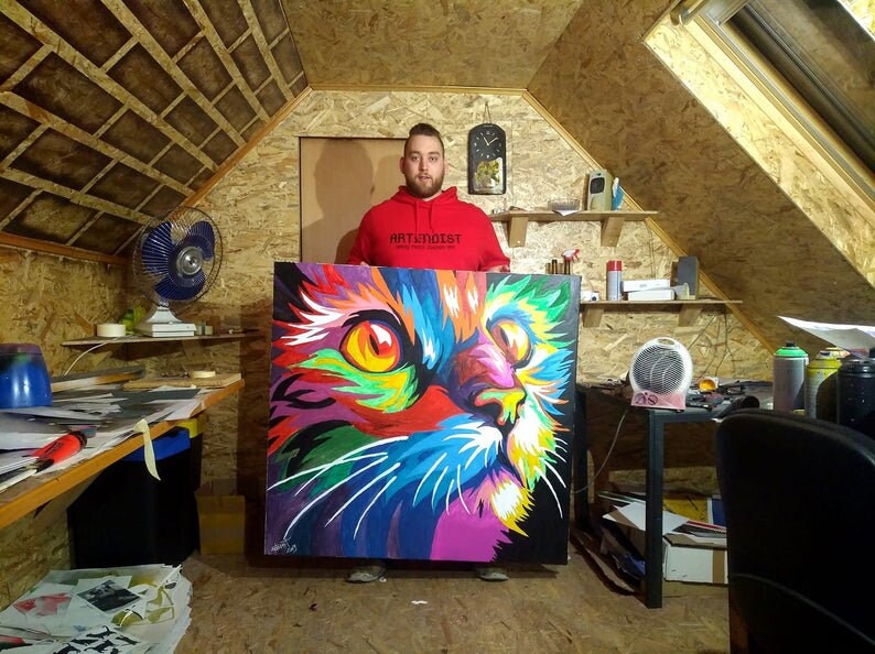 Colorful Cat's Soul Spray Paint Art 120x120cm - ARTENDIST