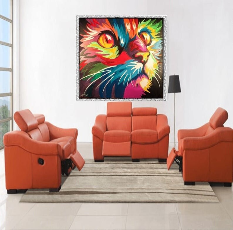 Colorful Cat's Soul Spray Paint Art 120x120cm - ARTENDIST
